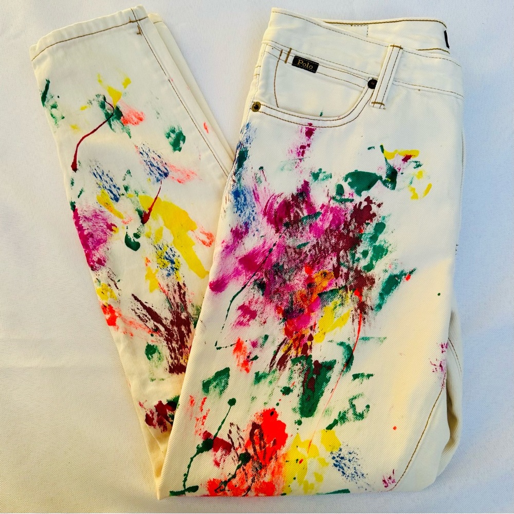 Polo Ralph Lauren Astor Slim Boyfriend Jean Paint Splattered Size 16 Girls